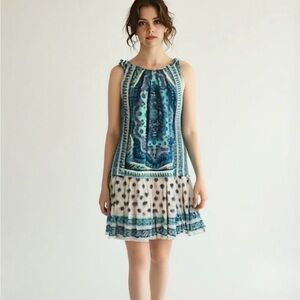 Loft Elegant Blue Patterned Dress Size 8